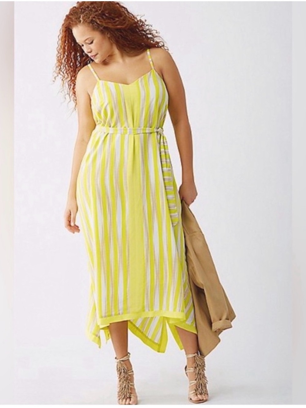 Lane Bryant Yellow and White Striped Shark Bite Dress